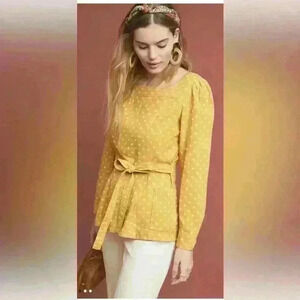 Maeve | Anthropologie Moana Linen Blend Button  Back Belted Blouse Size 2